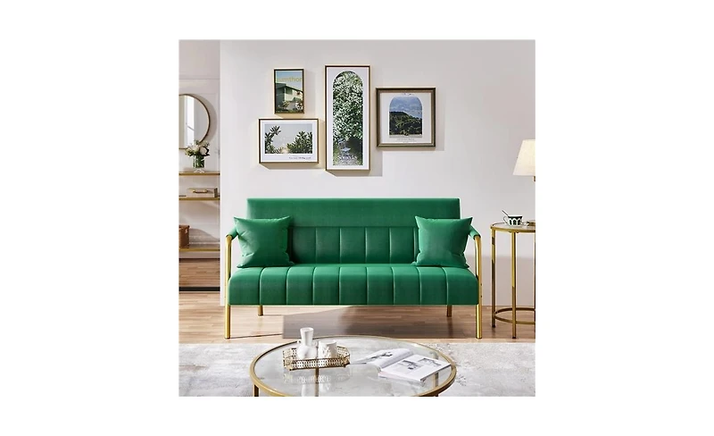 Yaheetech 56.5 W Upholstered Sofa Couch with Gold-tone Metal Arms and Legs