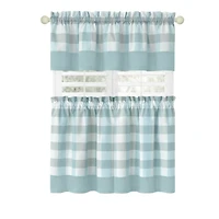Kate Aurora Modern Country Farmhouse 3 Piece Plaid Checkered Cafe Kitchen Curtain Tier & Valance Set
