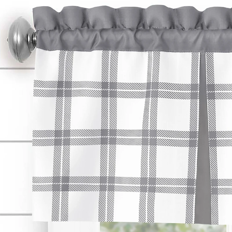 Kate Aurora Windowpane Plaid Country Farmhouse Kitchen Curtain Tier & Valance