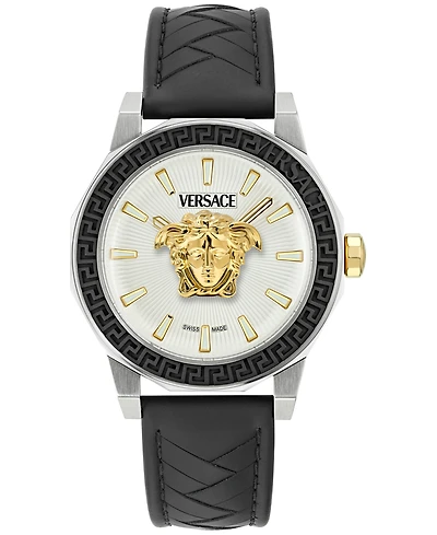 Versace Men's Swiss Black Leather Strap Watch 43mm