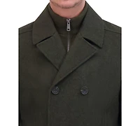 Kenneth Cole Men's Double Breasted Wool Blend Peacoat with Bib