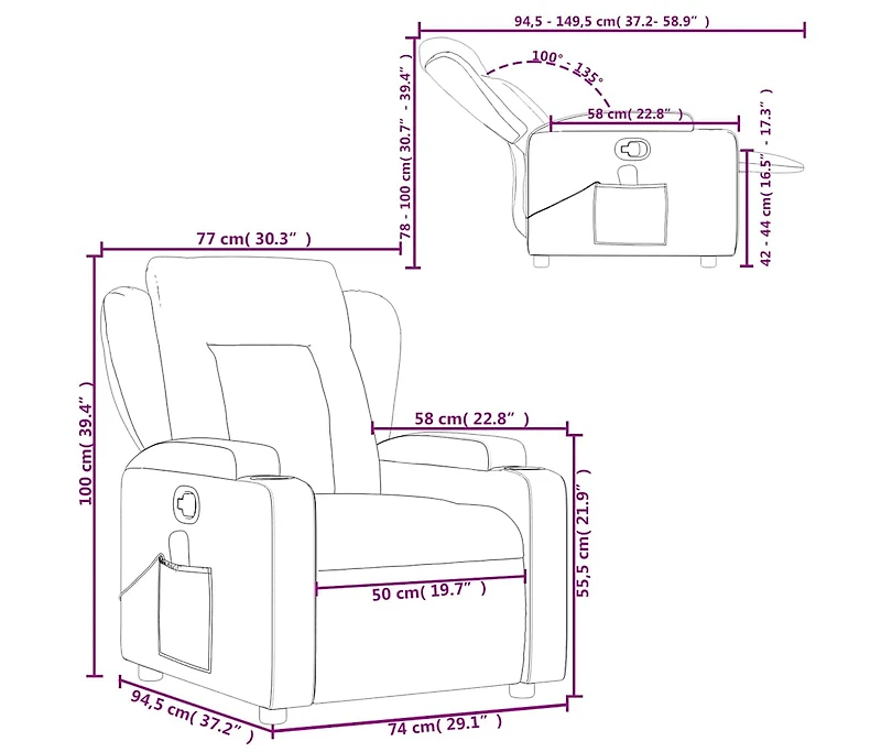 Massage Recliner Chair Dark Gray Fabric