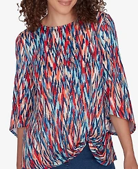 Ruby Rd. Petite Scoop Neck Ikat Dew Drop Printed Knit Top