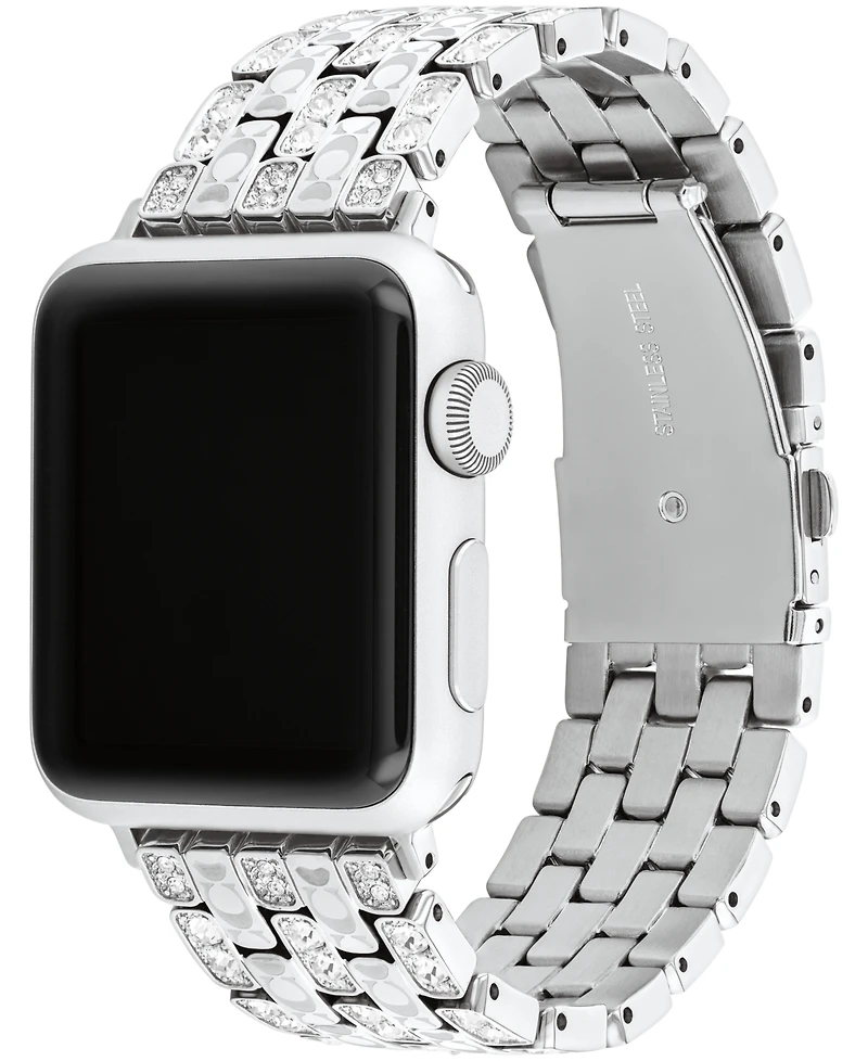 Coach Women's Silver Stainless Steel with Crystals Apple Watch Strap for 38mm, 40mm, 41mm