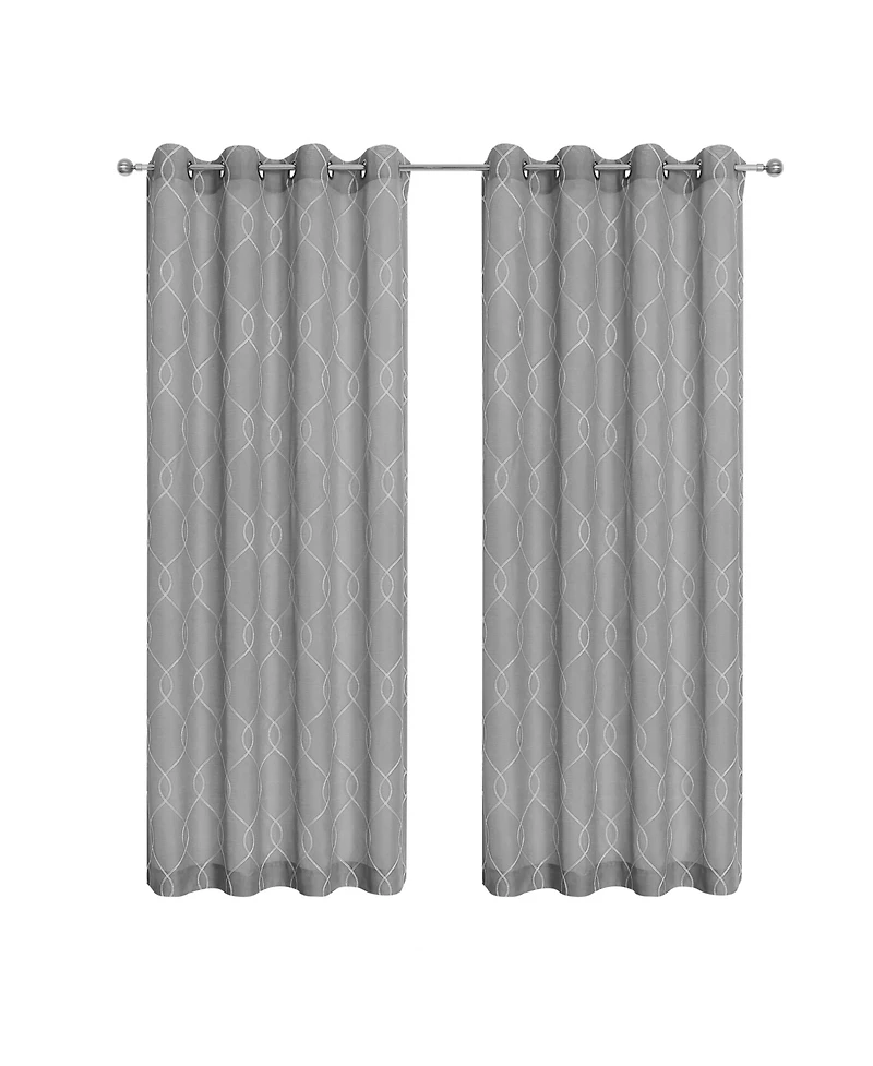 Kate Aurora 2 Piece Clarabelle Embroidered Lattice Matte Sheer Grommet Top Curtain Panels - 84 In. Long - Red