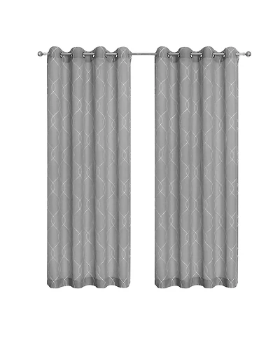 Kate Aurora 2 Piece Clarabelle Embroidered Lattice Matte Sheer Grommet Top Curtain Panels - 84 In. Long - Red