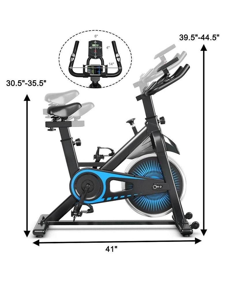 Sugift Indoor Silent Belt Drive Adjustable Resistance Cycling Stationary Bike-Blue