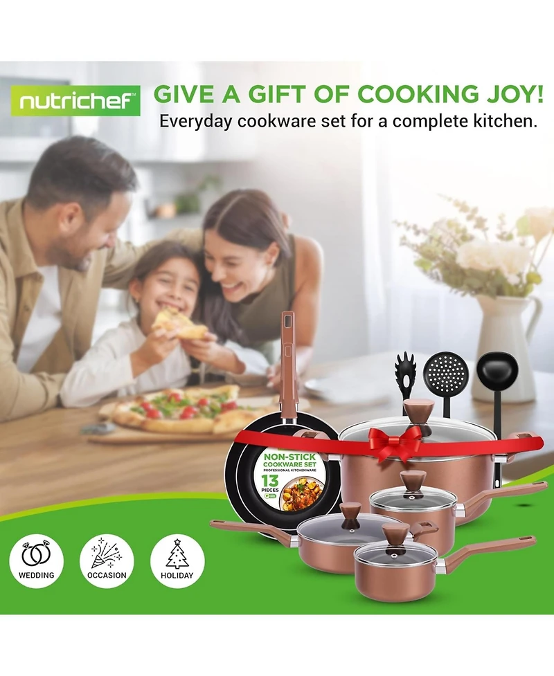 NutriChef Kitchenware Pots & Pans - Stylish Kitchen Cookware Set, Non-Stick (13-Piece Set)