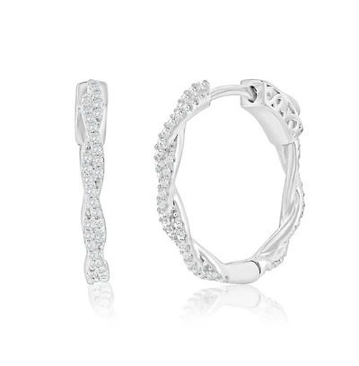 Simona Sterling Silver 21mm Twisted Cz Hoop Earrings