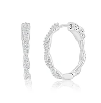 Simona Sterling Silver 21mm Twisted Cz Hoop Earrings
