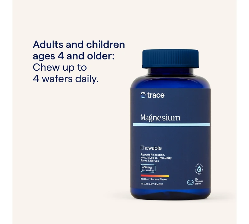 Trace Minerals Magnesium Chewable Supplement for Adults and Kids | from Magnesium Glycinate and Citrate | Sugar Free | Raspberry Lemon | 120 ct, 30 Se