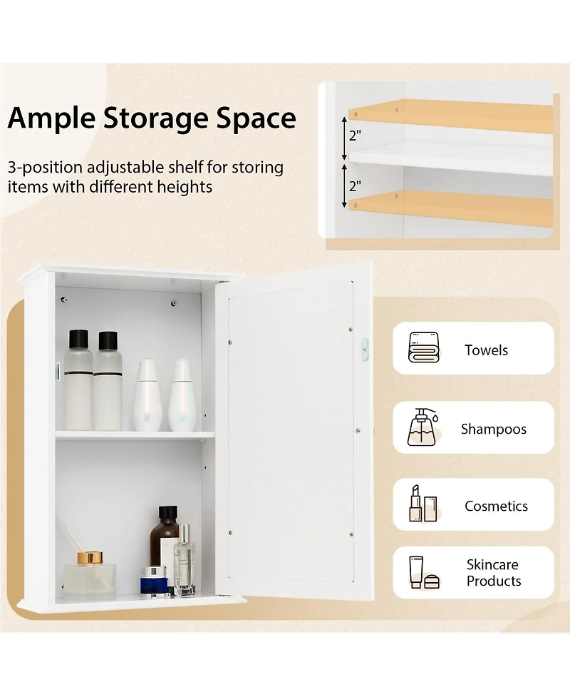Bathroom Wall Cabinet with Single Mirror Door-Gray