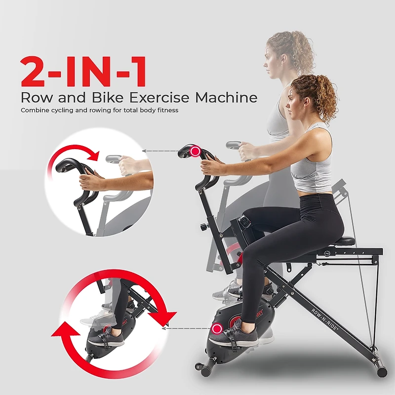 Sunny Health & Fitness Upright Row-n-Ride Bike - 2-in-1 Magnetic Rowing and Cycling Home Fitness Machine