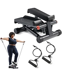 Sunny Health & Fitness Mini Stepper, Low-Impact Stair Step Cardio Equipment with Resistance Bands, Performance Digital Monitor, and SunnyFit App Bluet