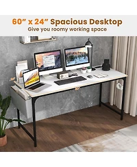 Set of 2 Meeting Room Desk with Charging Station & Headphone Hook Metal Frame