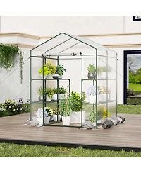 Portable Mini Greenhouse with 3 Tiers 8 Shelves Roll-up Zippered Door for Plants