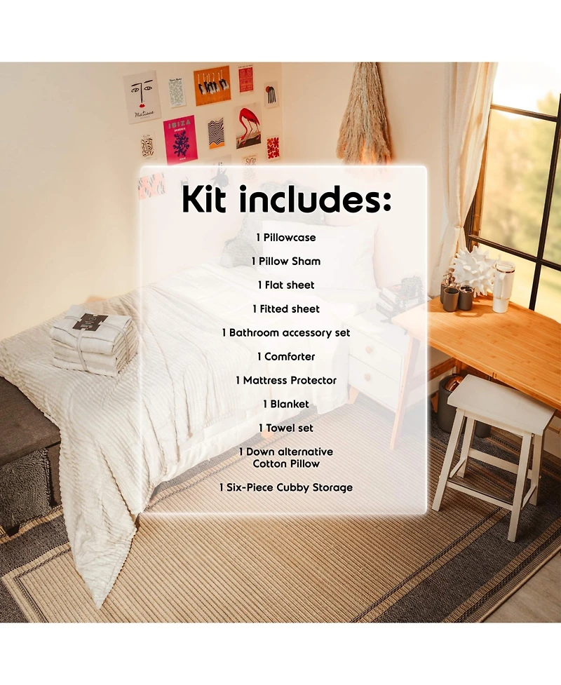 23 Piece Complete College Dorm Room Essentials Bedding & Bath Bundle - Twin Xl - Hunter And Sage