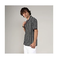 Men's Obsidian Black Embroidered Geometric Shirt