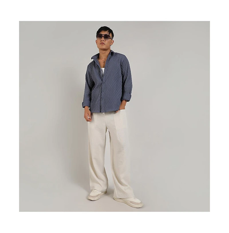 Men's Prussian Blue Crinkled-Weave Shirt