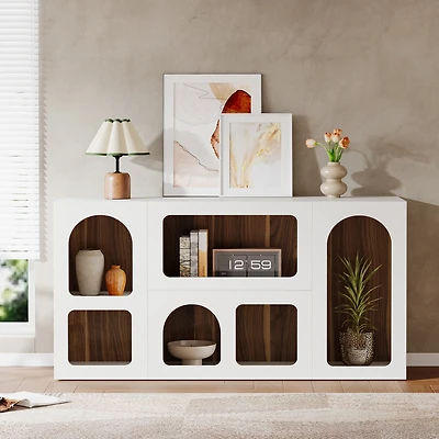 Tribesigns 59" White Console Table, Modern Entryway Table, Wooden Storage Organizer Entrance Table with 6 Compartments, Long Sofa Table, Behind Couch