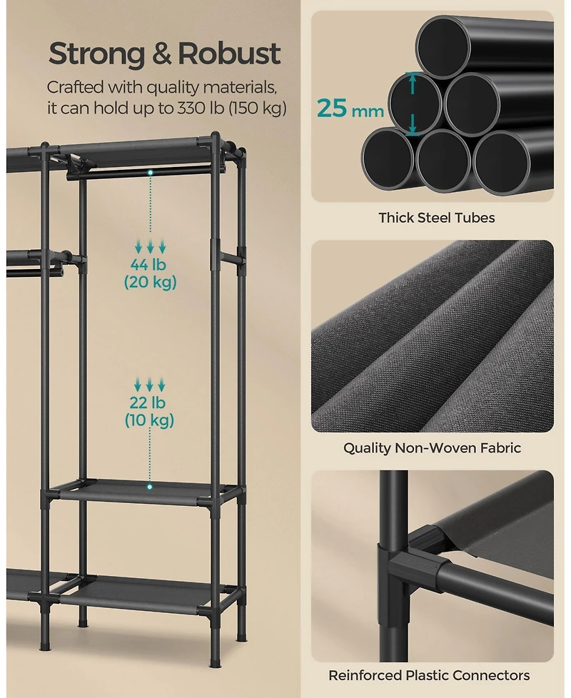 Slickblue 74.8” High Clothes Rack with Hanging Rails in Black