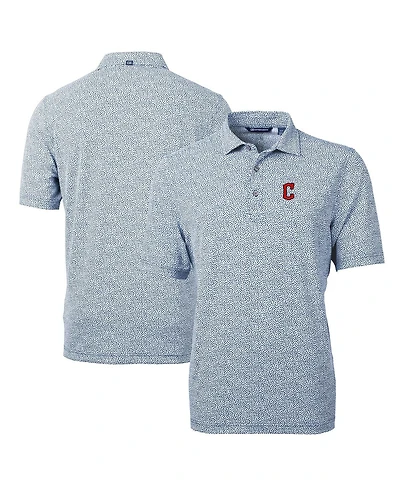 Cutter & Buck Men's Navy Cleveland Guardians Virtue Eco Pique Botanical Print Polo