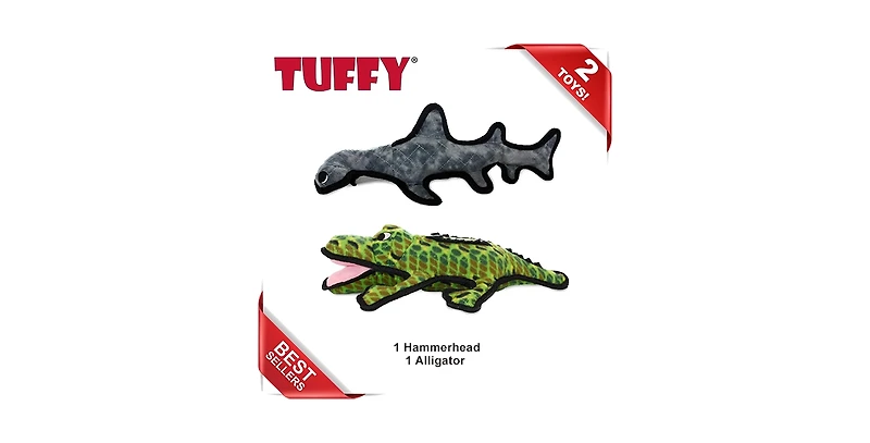 Tuffy Ocean Alligator & Hammer Head Shark - Combo Pack, Durable Dog Toys