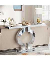 Tribesigns Mirrored Console Table with O-Shaped Base, 43-Inch Modern Entryway Table Glass Sofa Table with Mirror Finish, Rectangle Narrow Accent Foyer