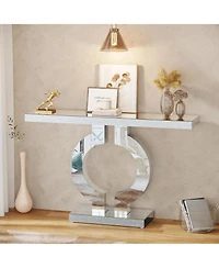 Tribesigns Mirrored Console Table with O-Shaped Base, 43-Inch Modern Entryway Table Glass Sofa Table with Mirror Finish, Rectangle Narrow Accent Foyer