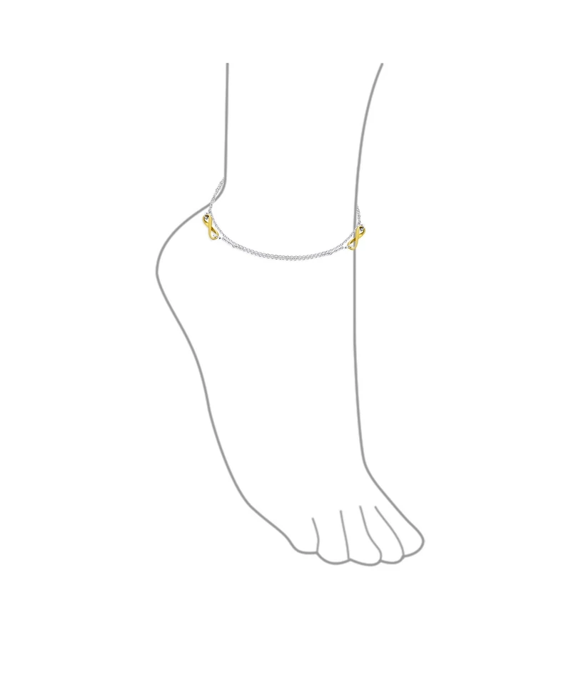 Bling Jewelry 2 in 1 Set Double Chain Two Tone Infinity Love Knot Anklet Ankle Bracelet Sterling Silver 9 Inch