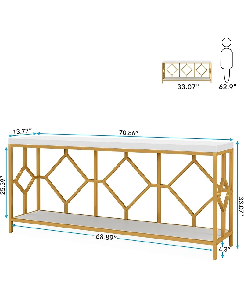Tribesigns 71 Inch Extra Long Sofa Table, Narrow Long Sofa Console Tables Behind Couch Table with Open Storage Shelf