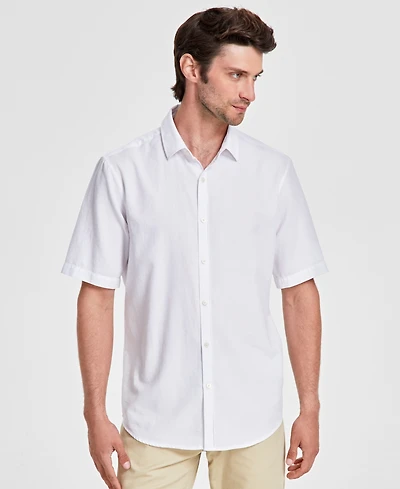 Alfani Men's Short-Sleeve Solid Textured Shirt, Created for Macy's