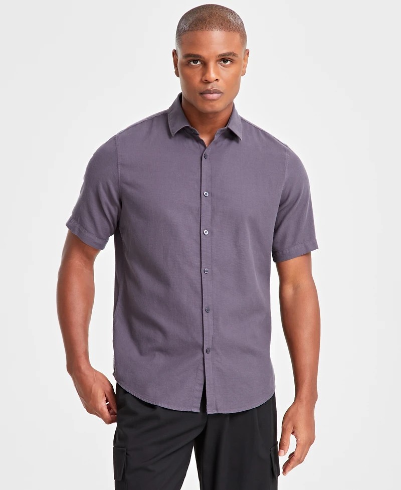 Alfani Men's Short-Sleeve Solid Textured Shirt, Created for Macy's