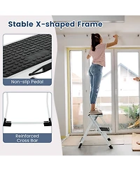 Folding 2 Step Ladder with Anti-Slip Pedal and Large Foot Pads