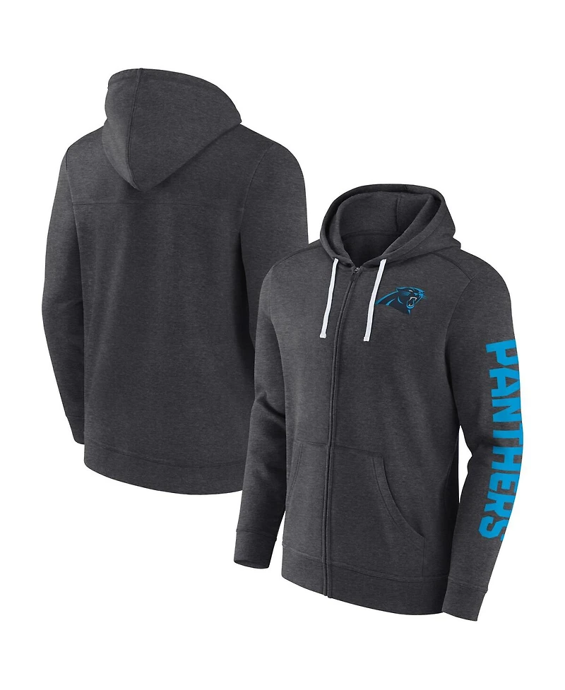 Fanatics Men's Heather Charcoal Carolina Panthers Down and Distance Full-Zip Hoodie