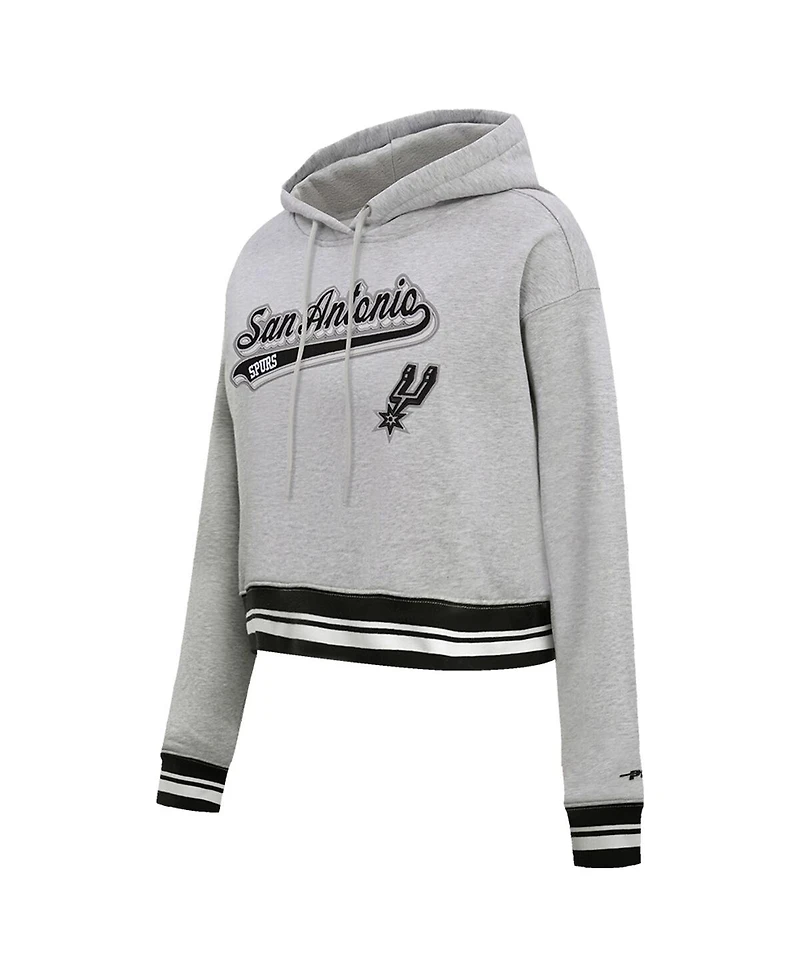 Pro Standard Men's and Women's Heather Gray San Antonio Spurs Script Tail Cropped Pullover Hoodie