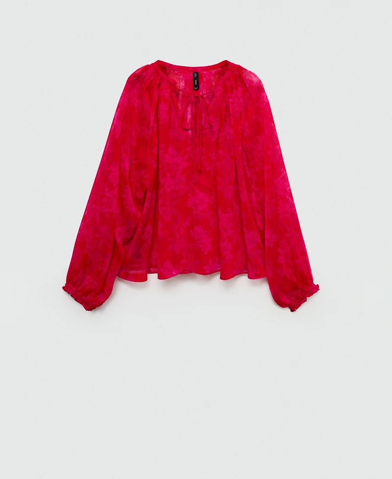 Mango Women's Semi-Transparent Floral-Print Blouse