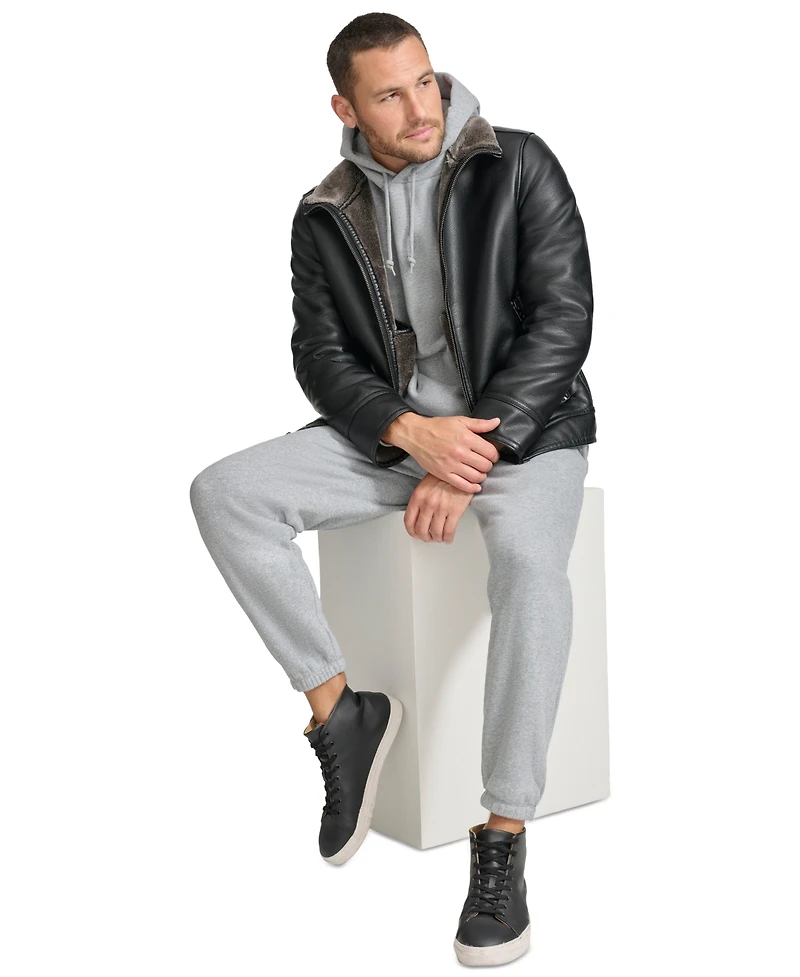 Calvin Klein Men's Pebble Faux Leather & Faux Fur Lined Jacket