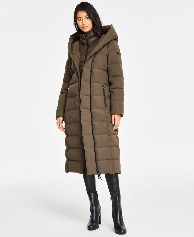 Dkny Women's Bibbed Shawl Collar Hooded Puffer Coat