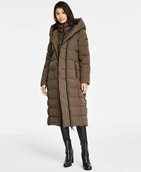 Dkny Women's Bibbed Shawl Collar Hooded Puffer Coat