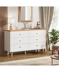 Tribesigns 6 Drawer Dresser, 47 inch Modern White Dresser for Bedroom, Wide Large Double Dresser Wood Storage Organizer Chest of Drawers for Closet Li