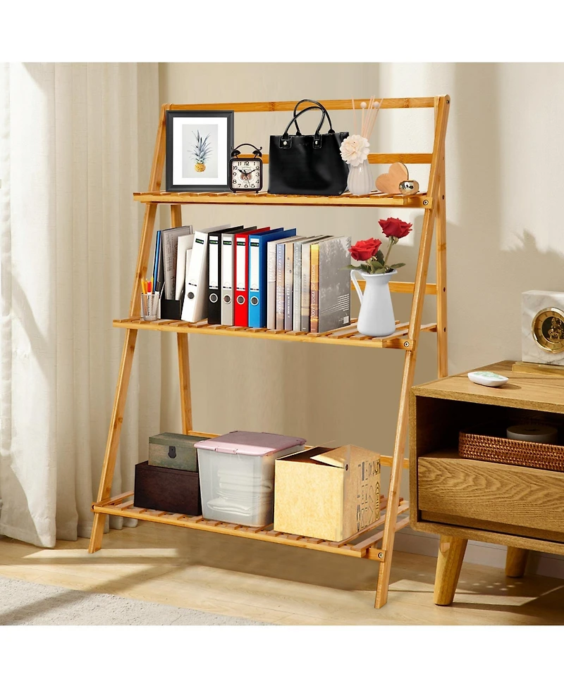 Sugift 3-Tier Bamboo Foldable Plant Stand with Display Shelf Rack