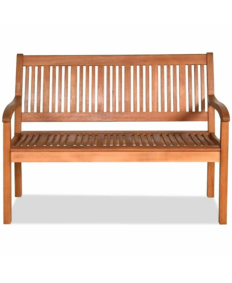 Two Person Solid Wood Garden Bench with Curved Backrest and Wide Armrest