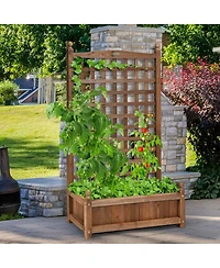 Solid Free Standing Wood Planter Box with Trellis for Garden