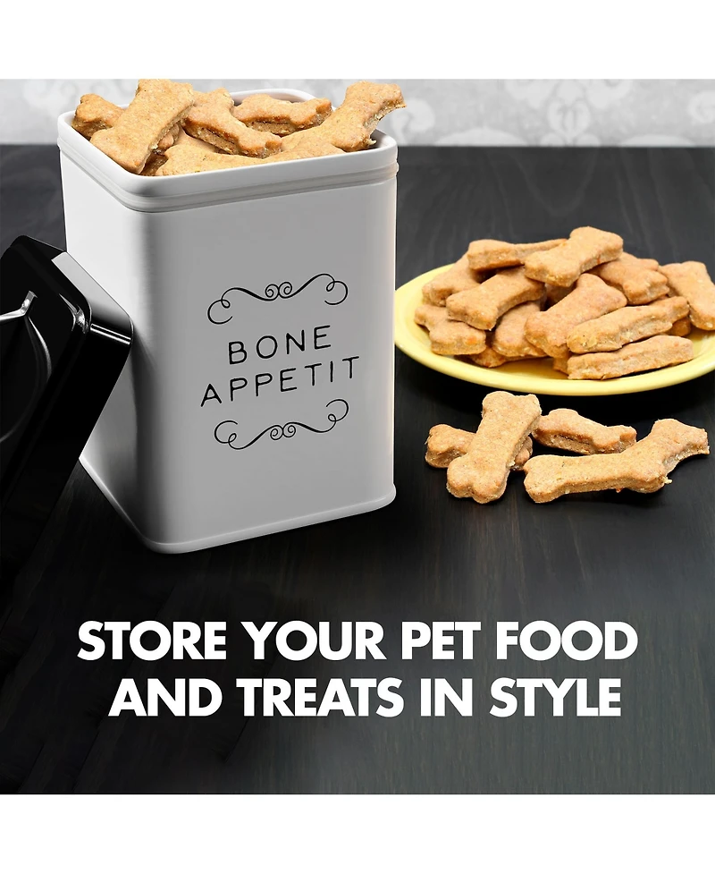 Amici Pet Sparky Metal Storage Treats Canister, 36 oz., White & Black - Good Dog