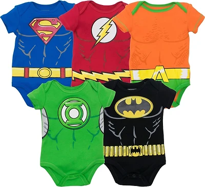 Justice League Baby Boys Batman Superman The Flash Aquaman 5 Pack Costume Bodysuits Newborn to