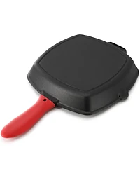 MegaChef 10.4 Inch Pre-Seasoned Cast Iron Griddle with Tempered Glass Lid