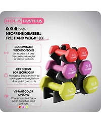 HolaHatha 2, 3, and 5 Pound Neoprene Dumbbell Free Hand Weight Set with Rack