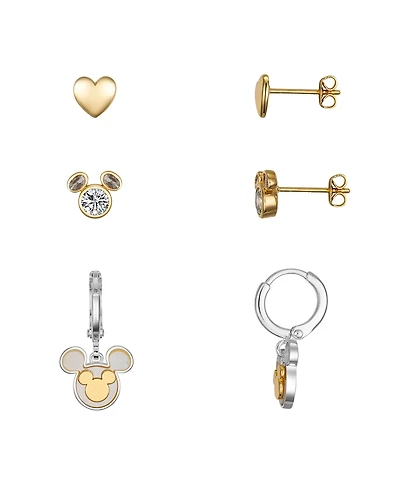 Disney Cubic Zirconia and Mother of Pearl Mickey Mouse Hoop Stud Earring Set