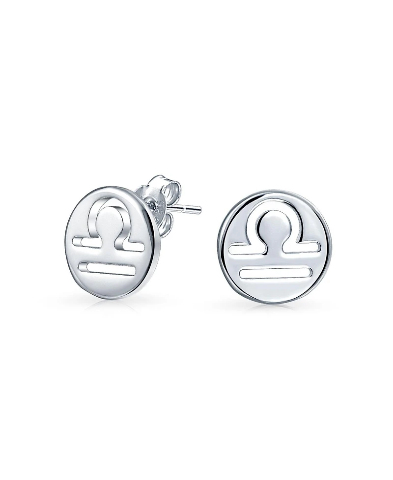 Bling Jewelry Tiny Simple Round Astrology Libra Horoscope Zodiac Stud Earrings Sterling Silver